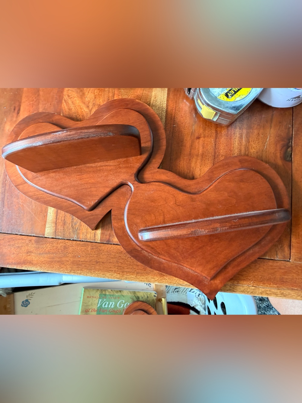 Vintage 80's Bob Lacey Hand Crafted Wood 17 x 13 Brown wall shelf